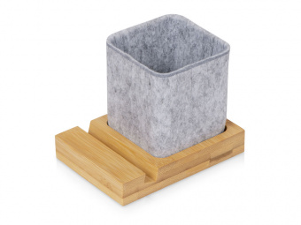 Подставка для ручек и телефона из бамбука Takeshi (натуральный, серый)