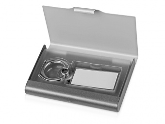 Набор Slip: визитница, держатель для телефона (серый, серебристый)