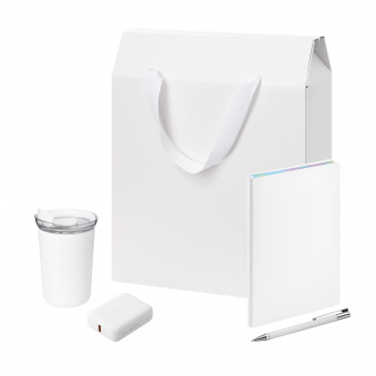 Подарочный набор Welcome Pack, белый (термокружка, ежедневник, ручка, ЗУ, коробка-пакет)