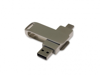 USB 3.0- флешка на 128 Гб с поворотным механизмом и дополнительным разъемом Type-C (серый)
