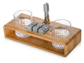 Набор для виски и коктейлей на подставке из дуба Whiskey Party (натуральный, прозрачный, серый, серебристый)