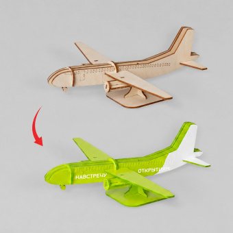 Деревянный 3d пазл Самолет (натуральный)