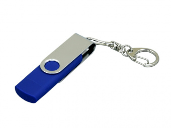 USB 2.0- флешка на 32 Гб с поворотным механизмом и дополнительным разъемом Micro USB (синий, серебристый)