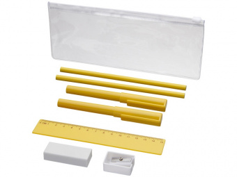 Набор Mindy: ручки шариковые, карандаши, линейка, точилка, ластик (желтый)