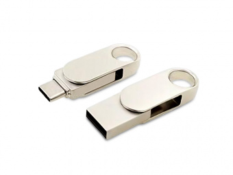 USB 2.0- флешка Uranium на 128 Гб с поворотным механизмом и дополнительным разъемом Type-C (серебристый)