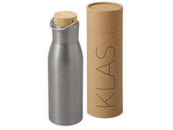 Вакуумная термобутылка с бамбуковой крышкой Klas, 500 мл (серебристый)