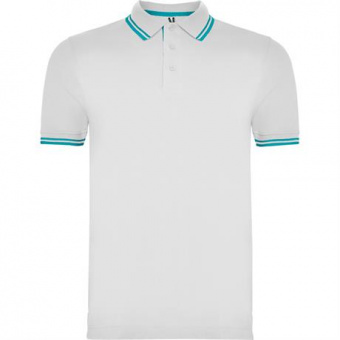 Футболка поло MONTREAL мужская, БЕЛЫЙ/БИРЮЗОВЫЙ 2XL
