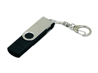 USB 2.0- флешка на 32 Гб с поворотным механизмом и дополнительным разъемом Micro USB (черный, серебристый)