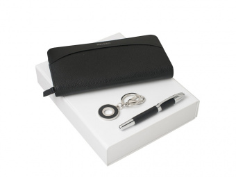 Подарочный набор Embrun: брелок, дорожный кошелек, ручка роллер (черный, серебристый)