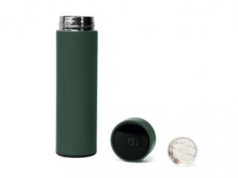 Термос FAMILY MARK LED, индикатор, soft touch (темно-зеленый, темно-зеленый)