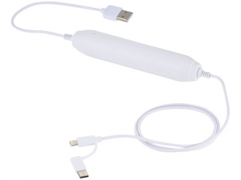 Портативное зарядное устройство, 2000 mAh/кабель 3 в 1 (белый)