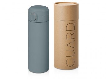 Вакуумная термокружка c кнопкой Guard, soft-touch, 400 мл, тубус (антрацит)