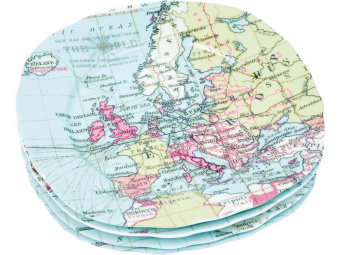 Набор тарелок Карта мира (голубой, разноцветный)