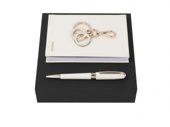 Подарочный набор: блокнот А6, ручка шариковая, брелок (золотистый, кремовый)