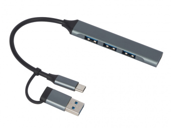 USB-хаб Link с коннектором 2-в-1 USB-C и USB-A, 2.0/3.0 (серый)