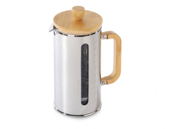 Френч-пресс в стальном корпусе и ручкой из бамбука Coffee break (серебристый, натуральный)
