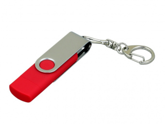 USB 2.0- флешка на 32 Гб с поворотным механизмом и дополнительным разъемом Micro USB (красный, серебристый)