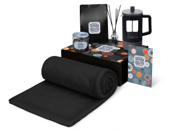 Подарочный набор Re:y. Vive с пледом, френч-прессом и кофе (черный)