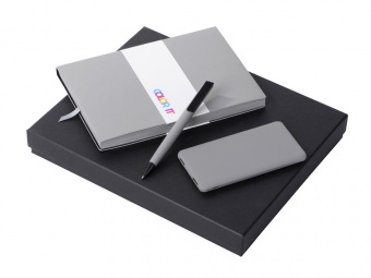 Подарочный набор COLOR IT c блокнотом, ручкой и повербанком, 5000 mAh (серый, серый, серый)