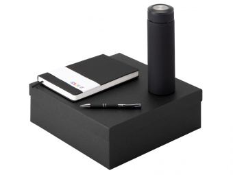 Подарочный набор Color it с блокнотом, металлической ручкой и термосом (черный)