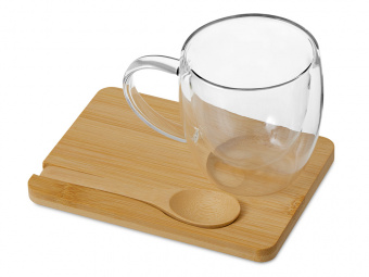 Кружка с двойными стенками на подставке с ложкой Teatrio (прозрачный)