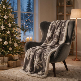 Плед Snowflake новогодний с капюшоном (серый)