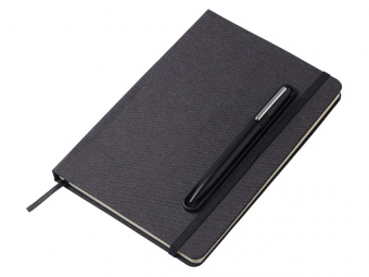 Блокнот А5 NotaBene с металлической шариковой ручкой и подставкой для телефона (черный)