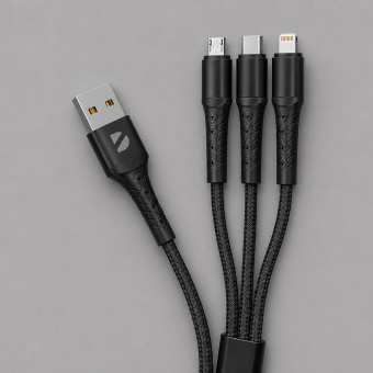Дата-кабель Armor 3 в 1: micro USB, USB-C, Ligthning, 1.2м (черный)