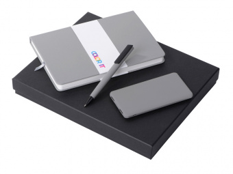 Подарочный набор COLOR IT c блокнотом, ручкой и повербанком, 5000 mAh (серый, серый, серый)
