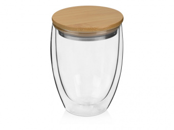 Стакан с двойными стенками и бамбуковой крышкой Valday (прозрачный)