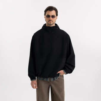 Ветровка (анорак) оверсайз унисекс RISSMAN, черная, размер M/L