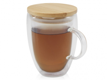 Кружка с бамбуковой крышкой Leona (прозрачный)