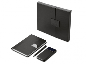Подарочный набор Tesla с блокнотом А5, ручкой и пауэрбенком на 10 000 mAh (черный)