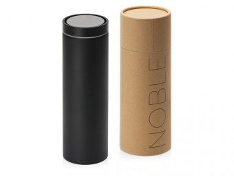 Вакуумная термокружка Noble с 360° крышкой-кнопкой, крафтовый тубус (черный)