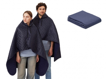 Плед-пончо 2-в-1 Cappy с капюшоном и мешком (темно-синий)