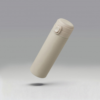 Вакуумная термокружка c кнопкой Guard, soft-touch, 400 мл, тубус (бежевый)