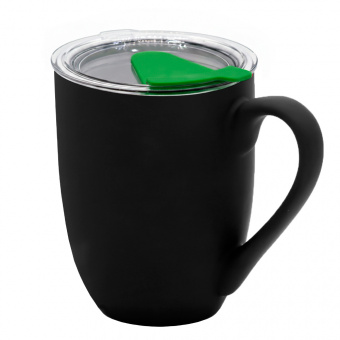 Кружка с крышкой Velvet Duo, софт-тач, чёрная/зелёная
