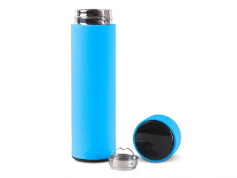 Термос FAMILY MARK LED, индикатор, soft touch (голубой)