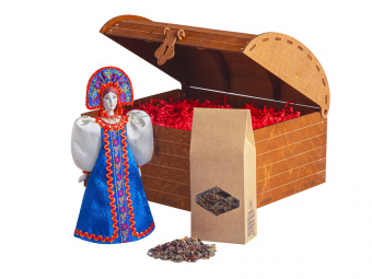 Подарочный набор: кукла фарфоровая, чай Малина с мятой (синий, красный, коричневый, разноцветный)