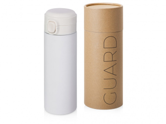 Вакуумная термокружка c кнопкой Guard, soft-touch, 400 мл, тубус (белый)