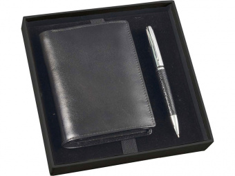 Набор: портмоне, ручка шариковая (черный, серебристый)
