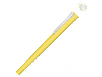 Ручка металлическая роллер Brush R GUM soft-touch с зеркальной гравировкой (желтый)