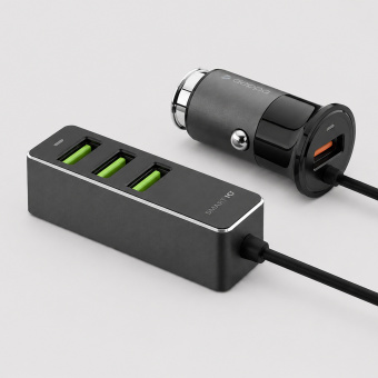 АЗУ 1 USB + 3 USB для пассажиров, QC 3.0, 7Аa (графит)