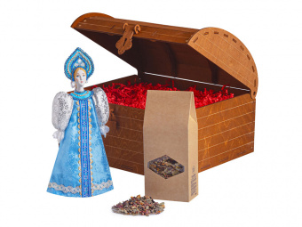 Подарочный набор: кукла фарфоровая, чай Малина с мятой (голубой, красный, коричневый, разноцветный)