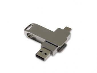 USB 3.0- флешка на 16 Гб с поворотным механизмом и дополнительным разъемом Type-C (серебристый)