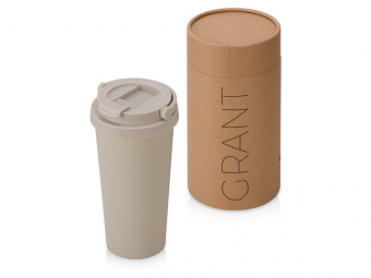 Вакуумная термокружка Grant, soft-touch, тубус (бежевый, бежевый)