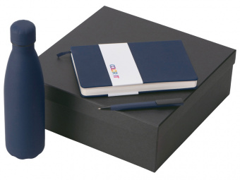 Подарочный набор COLOR IT c блокнотом, ручкой и термобутылкой (темно-синий, темно-синий)