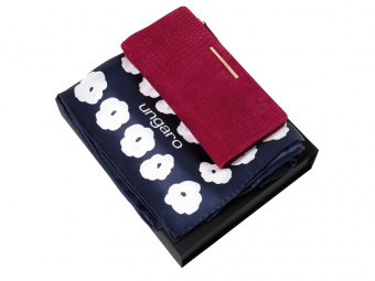 Подарочный набор: платок шелковый, кошелек дамский (темно-синий, фуксия)