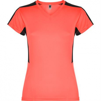 Спортивная футболка SUZUKA женская, КОРАЛЛОВЫЙ ФЛУОРЕСЦЕНТНЫЙ/ЧЕРНЫЙ XL