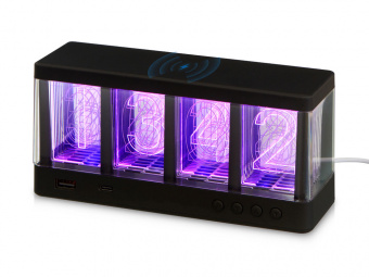 Часы с LED-подсветкой и беспроводной зарядкой Cyber, 10 Вт (черный)
